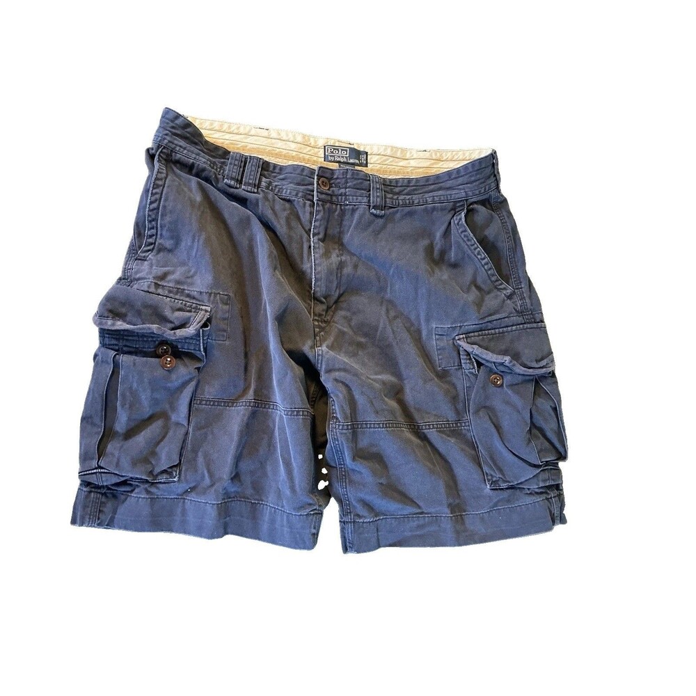 Vintage Polo Ralph Lauren Chino Cargo Short Men Sz 38 Blue Navy Double Loop
